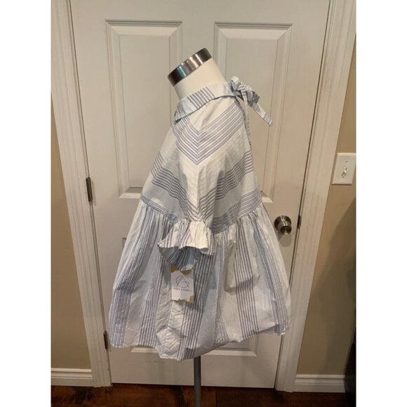 Zara Tafaluc Blue & White Striped Collared Short Sleeve Shirt, Size Small - Picture 3 of 5